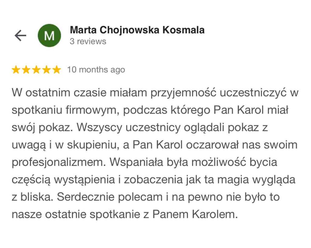 Opinia iluzjonista Karol Sanetti