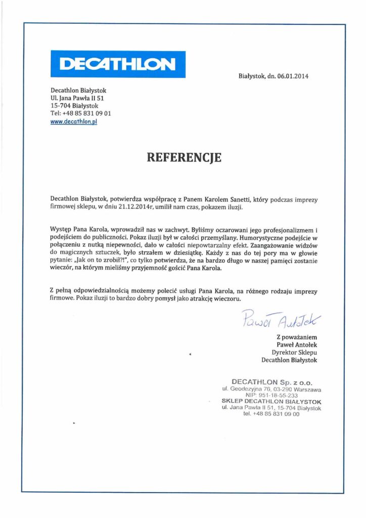 Referencje Decathlon